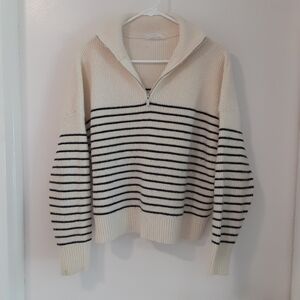 Double Zero Cream and Black Striped Zip Sweater Spicy Small